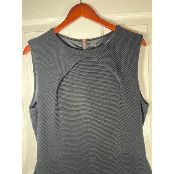 Ted Baker Tarala Black Ribbed Bodycon Sheath Midi Dress Rose Gold Zip Size 10/12 - Picture 7 of 11